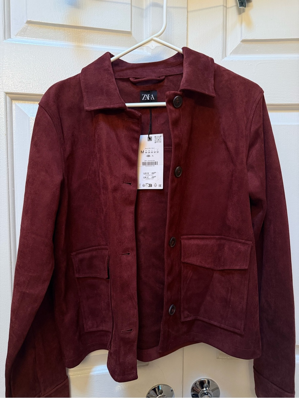 Zara Women's Deep Burgundy Suede Button Jacket